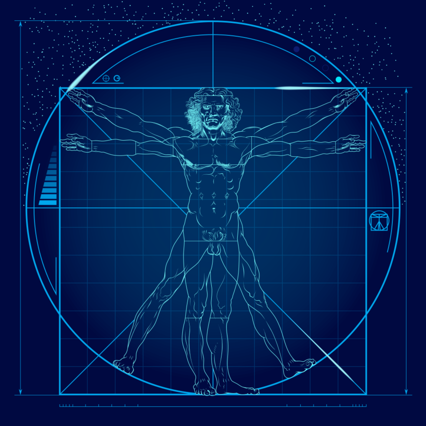 Vitruvian Man Blueprint Style