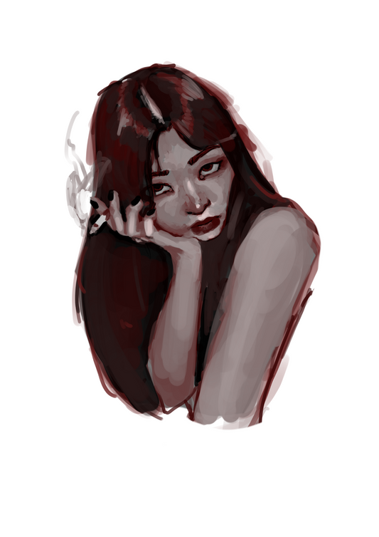 Smoking Girl Red - Art by Amy Fraatz