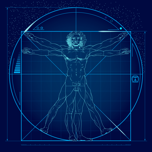 Vitruvian Man Blueprint Style